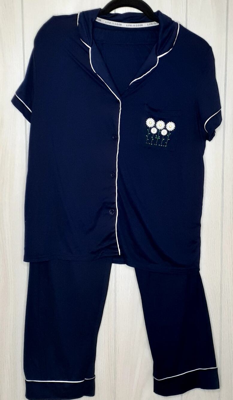 Ladies Life is Good Navy 2 Piece Pajama Set Size Large